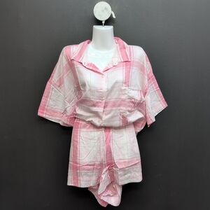 Victoria Secret Modal Cotton Plaid Short Pajama Set Large Heather Pink Petal